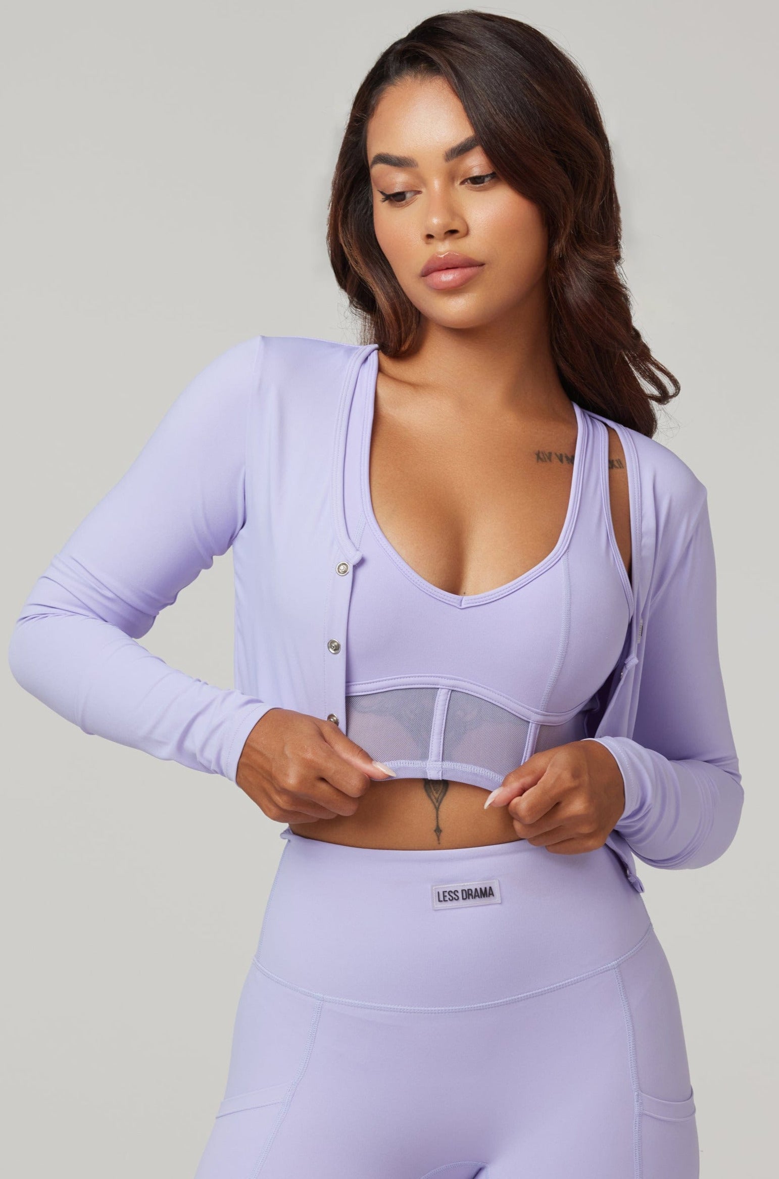Eye Candy Sports Bra + Long Sleeve Top - Purple – Less Drama Sportswear