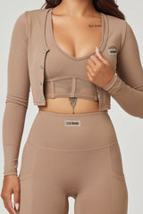 Eye Candy Sports Bra + Long Sleeve Top - Brown