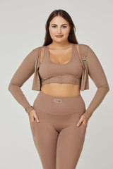Eye Candy Sports Bra + Long Sleeve Top - Brown