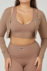 Eye Candy Sports Bra + Long Sleeve Top - Brown