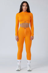 Focused Ribbed Seamless Leggings - Orange