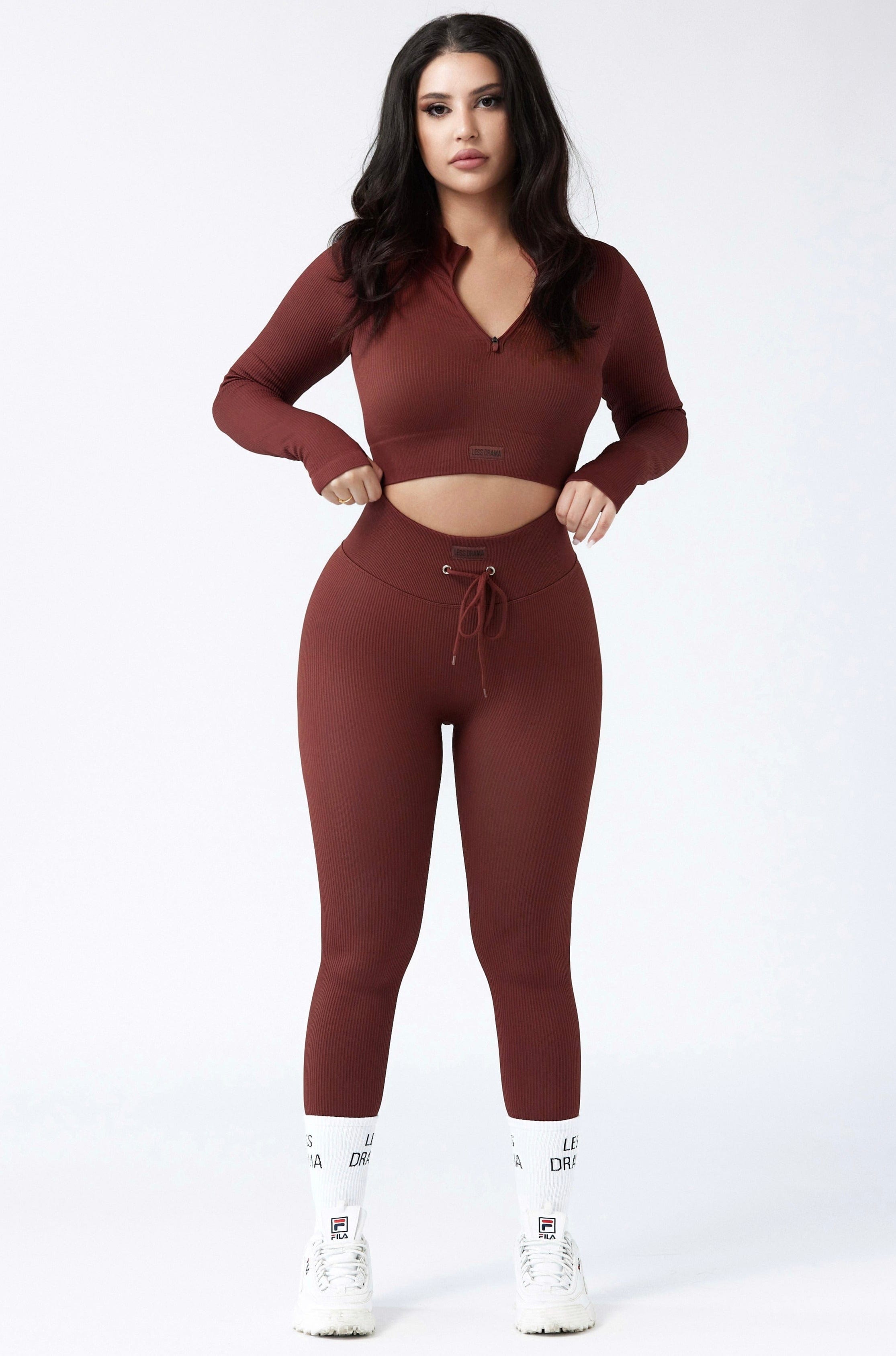 Focused Ribbed Seamless Leggings - Brown