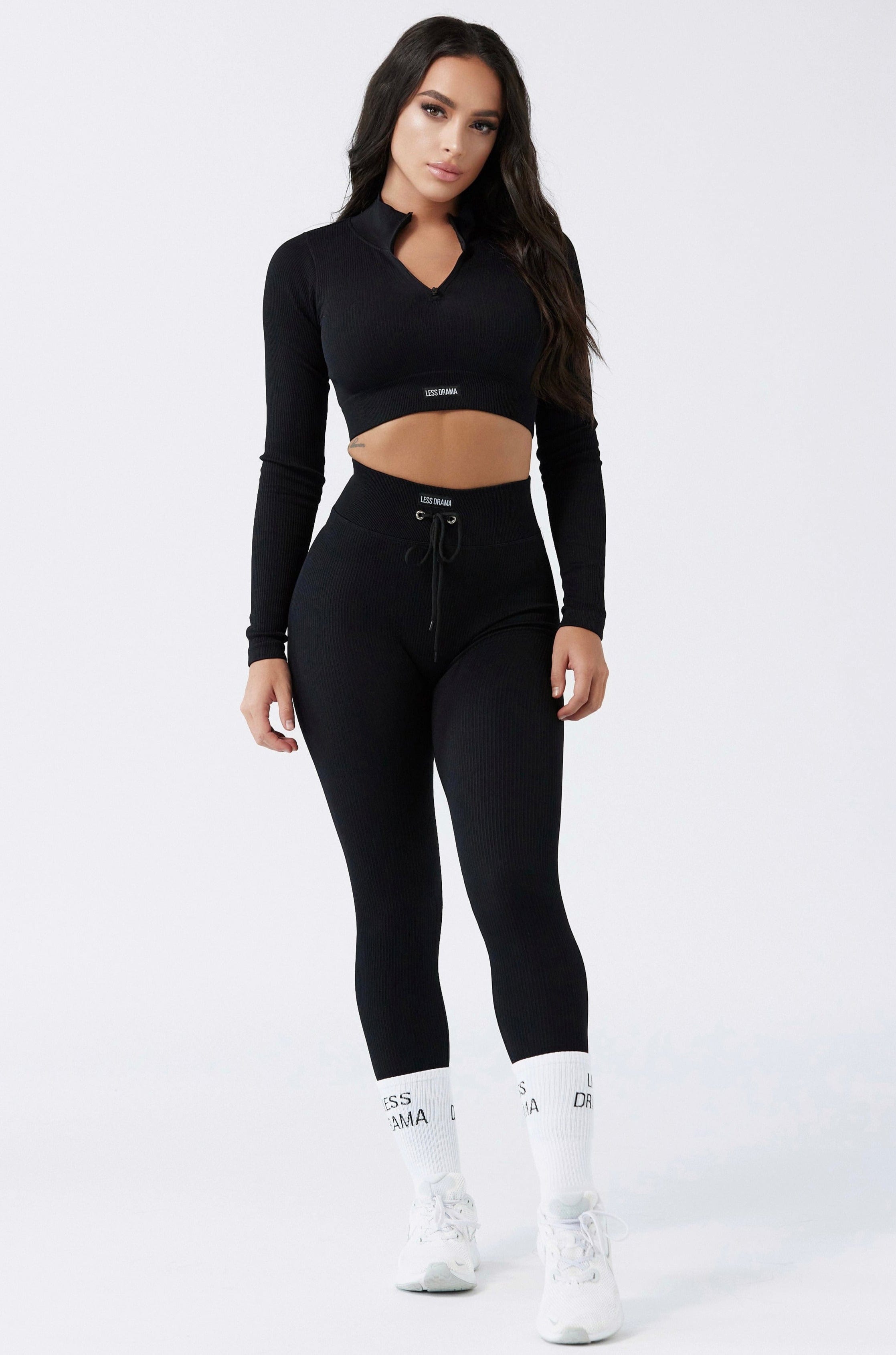 Leggings + Crop Top Set Seamless Sportwear Black 