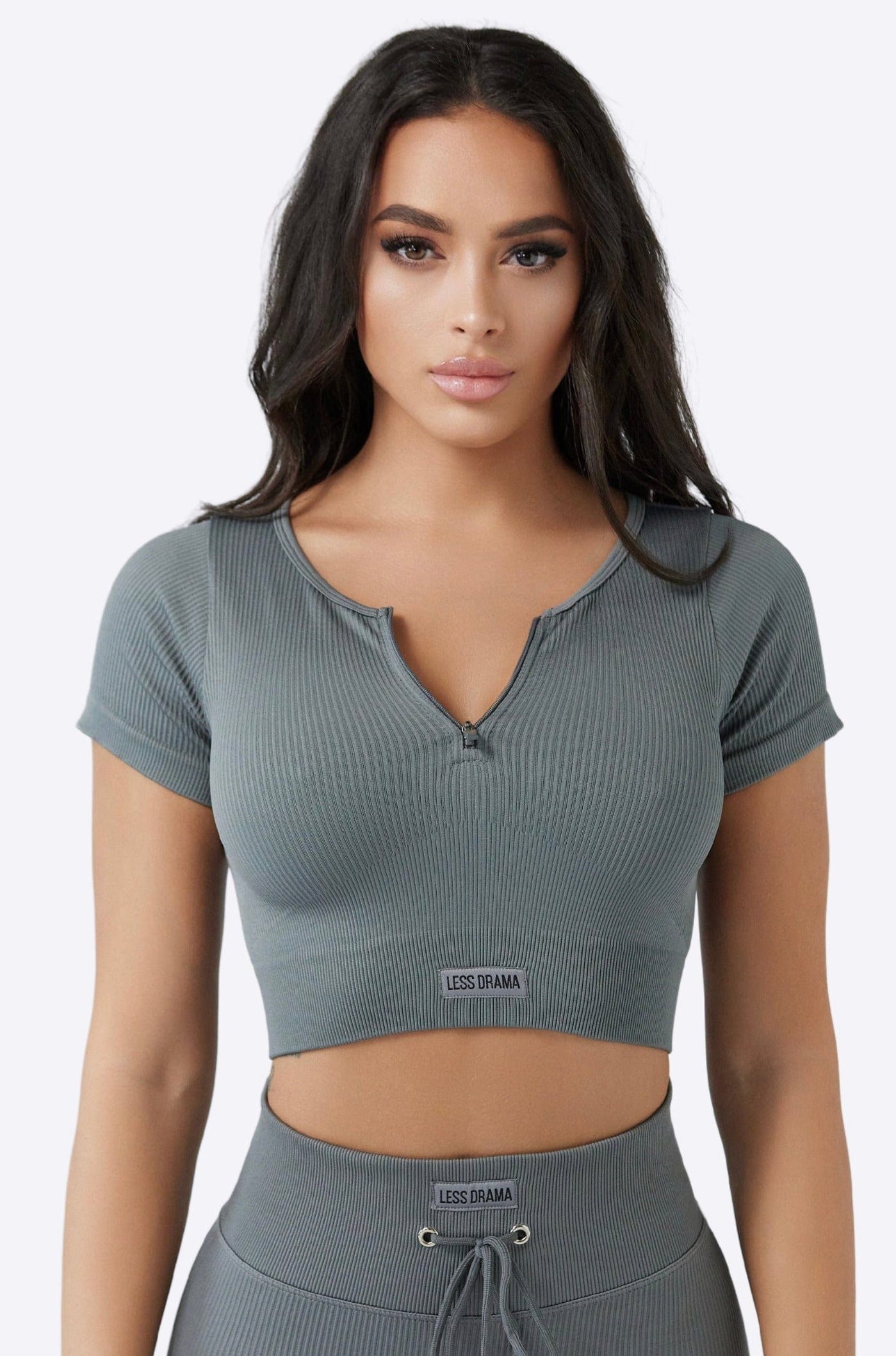 Focused Ribbed Crop Top - Grey