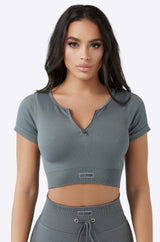 Focused Ribbed Crop Top - Grey