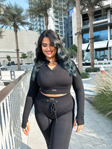 Focused Ribbed Long Sleeve Top - Black