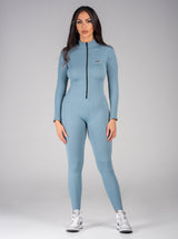 blue long sleeve jumpsuit for women
