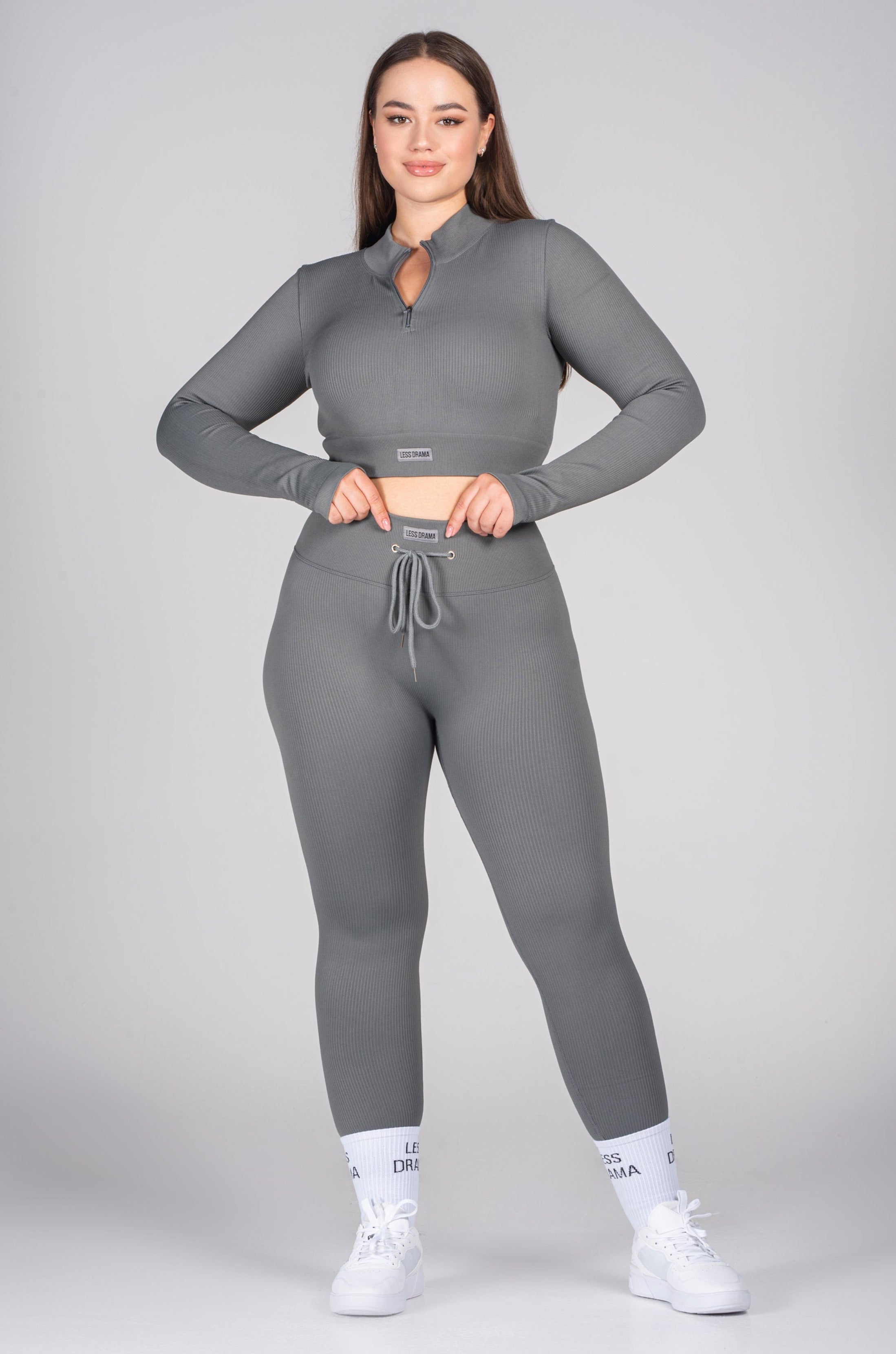 Ribbed Tight Leggings in Grey - Usolo Outfitters
