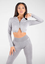 Bossed Up Cropped Jacket - Grey