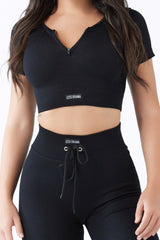Black Ribbed Crop Top