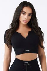 Focused Ribbed Crop Top in Black