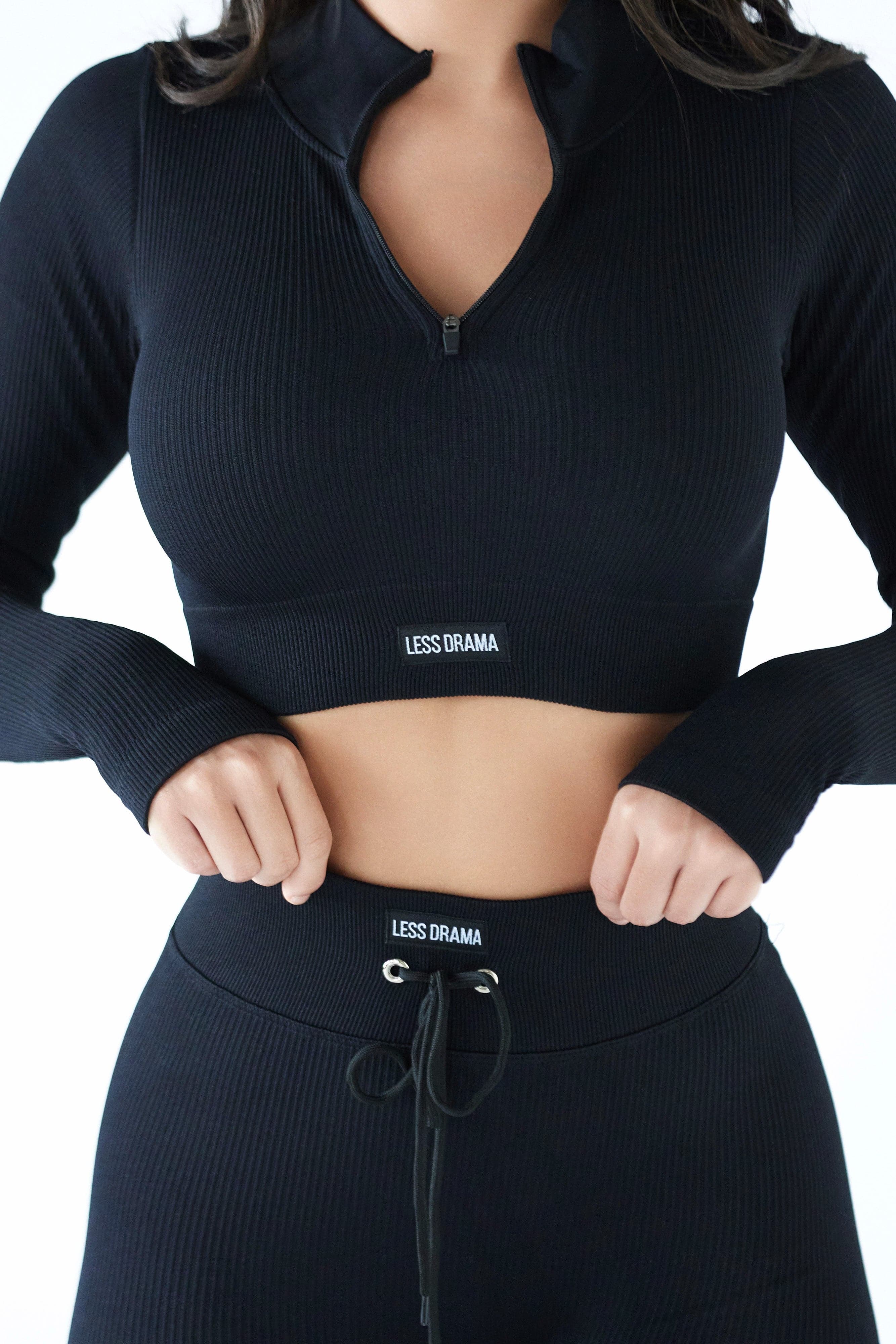 Focused Ribbed Long Sleeve Top in Black