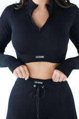 Focused Ribbed Long Sleeve Top in Black