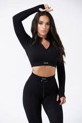 Focused Ribbed Long Sleeve Top in Black