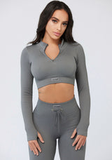 Grey Ribbed Long Sleeve Top