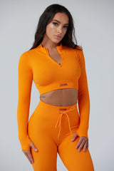 Focused Ribbed Long Sleeve Top in Orange