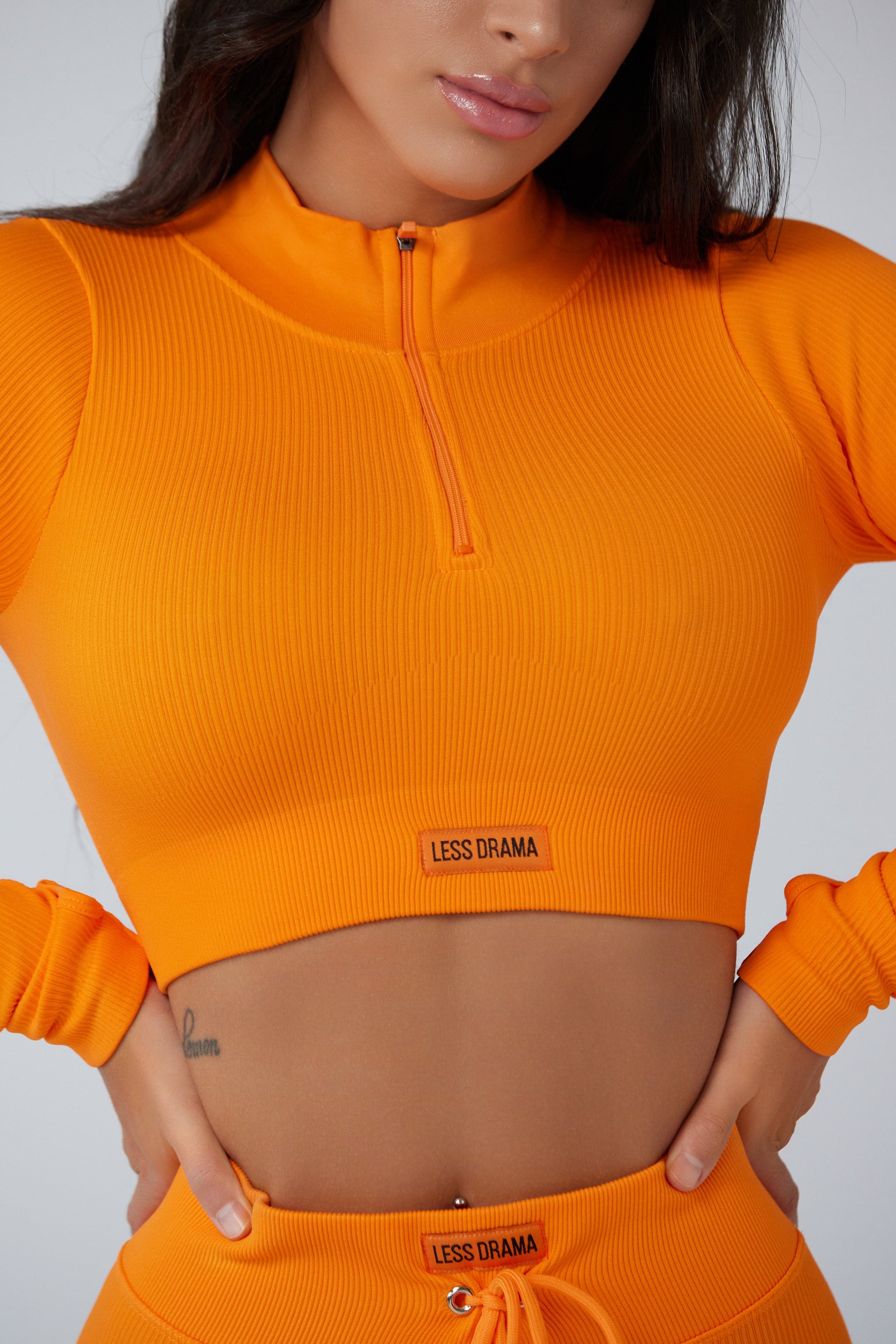 Focused Ribbed Long Sleeve Top in Orange