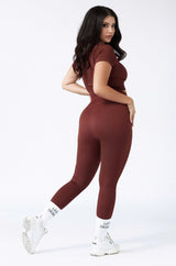 Focused Ribbed Seamless Leggings in Brown