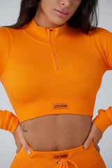 Focused Ribbed Long Sleeve Top in Orange