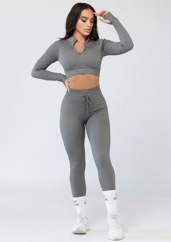 2pcs Mono Yoga Set Athletic Wear Set Seam Detail Cropped Sports Tee &  Scrunch Butt Leggings